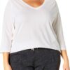 Just My Size T-shirt Femme V Côtelé Manches 3/4 Blanc-0