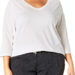 Just My Size T-shirt Femme V Côtelé Manches 3/4 Blanc-0