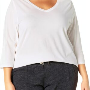 Just My Size T-shirt Femme V Côtelé Manches 3/4 Blanc-0