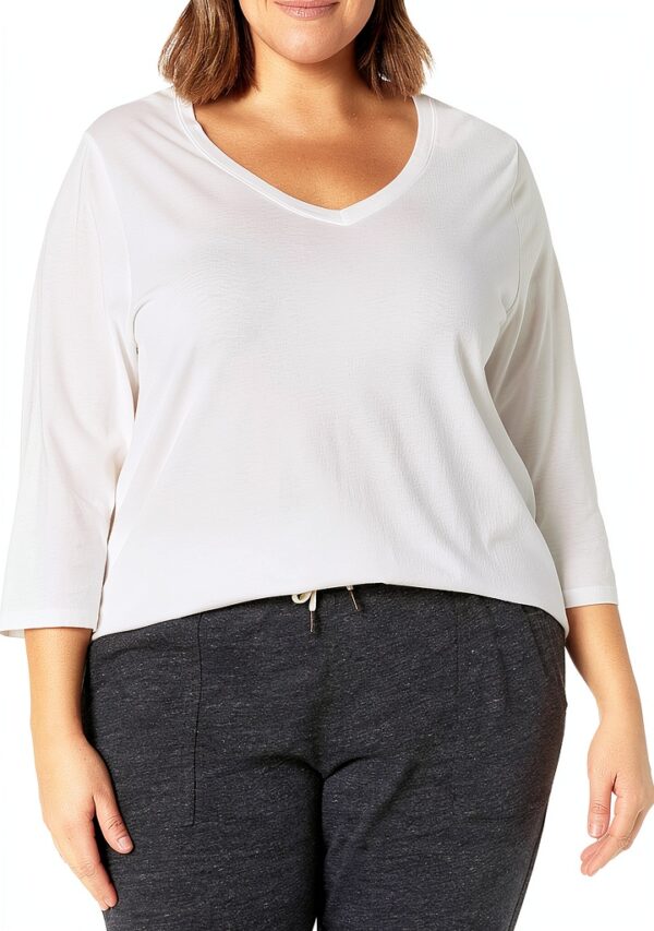 Just My Size T-shirt Femme V Côtelé Manches 3/4 Blanc-0