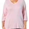 Just My Size Chemise Femme V Côtelé Manches 3/4 Confort-2