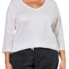 Just My Size T-shirt Femme V Côtelé Manches 3/4 Blanc-2