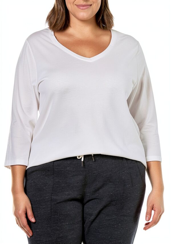 Just My Size T-shirt Femme V Côtelé Manches 3/4 Blanc-2