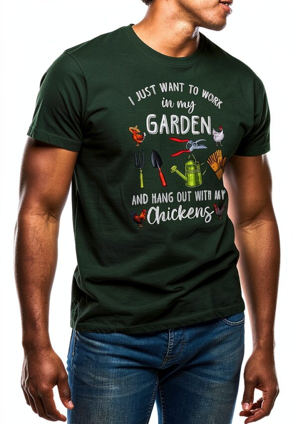T-shirt homme GR8Shop jardin poules coton vert militaire
