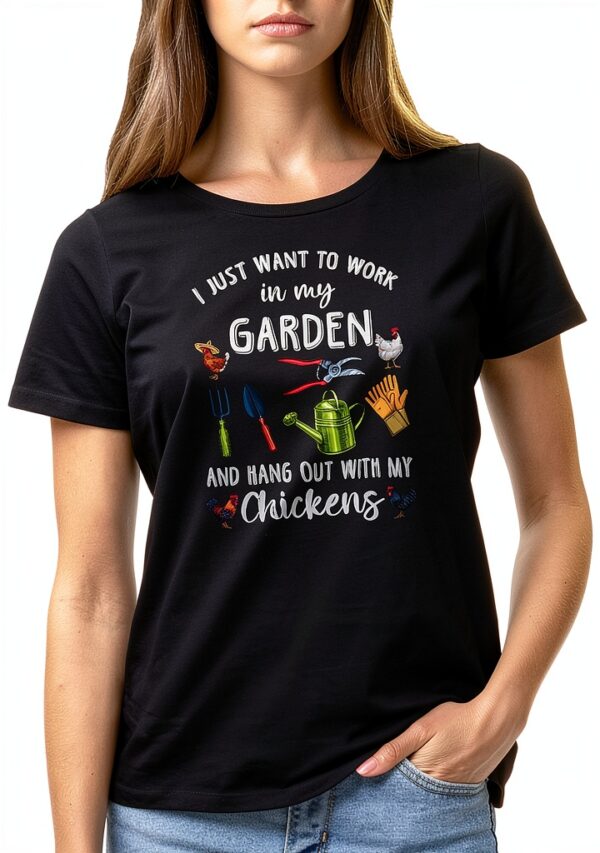 T-Shirt Femme GR8Shop Jardin Poulets Blanc Noir Rose-0