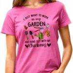 T-shirt Femme GR8Shop Jardin Poules Blanc Rose Gris Noir-0