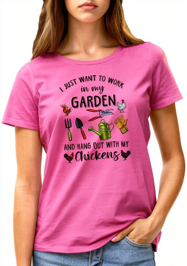 T-shirt Femme GR8Shop Jardin Poules Blanc Rose Gris Noir-0