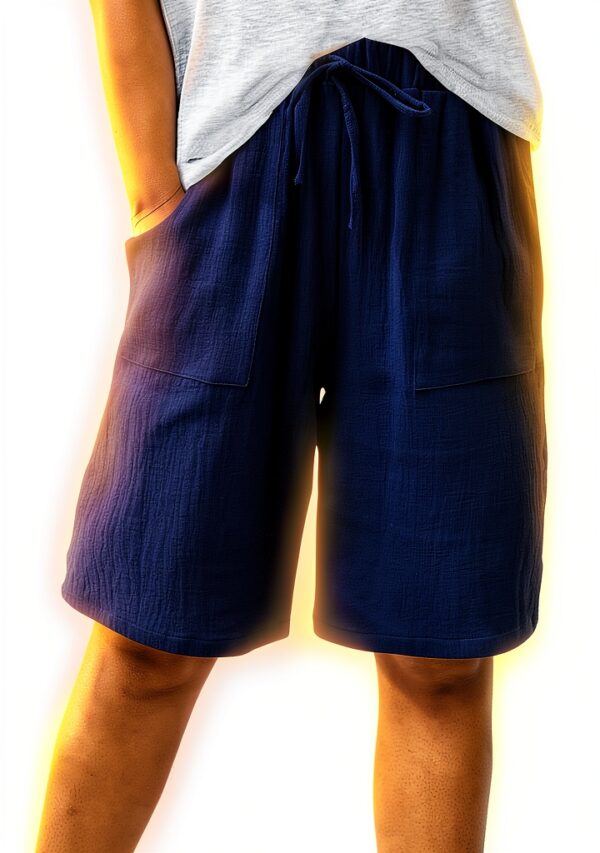 Short ample en lin pour femme coton cordon serrage grande
