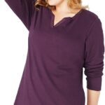 Just My Size T-shirt Femme Col V Bordure Crochet Prune Port-0