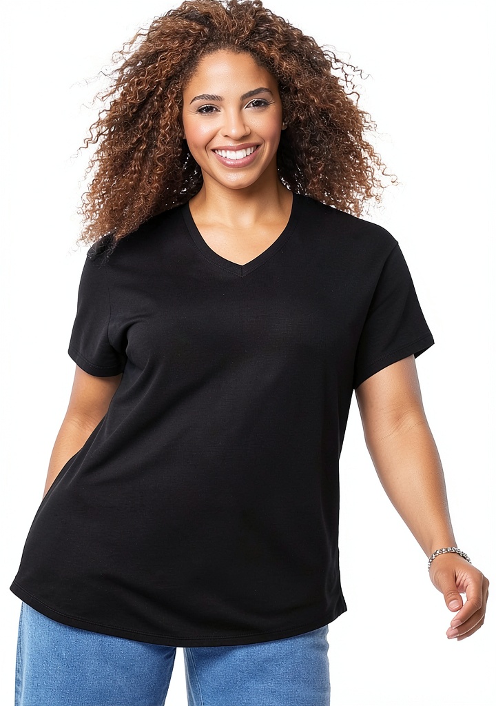 Femme portant le T-shirt Just My Size en bleu lors d'une promenade en ville