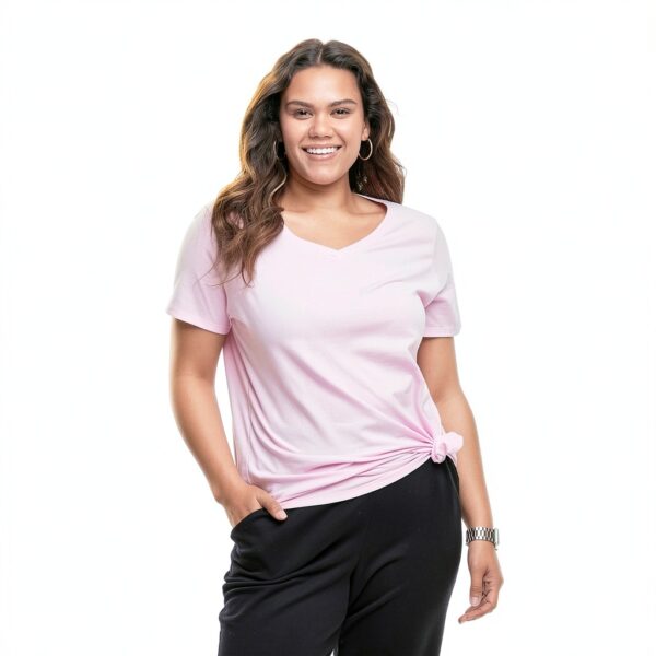 Just My Size T-shirt femme coton col V rose-3